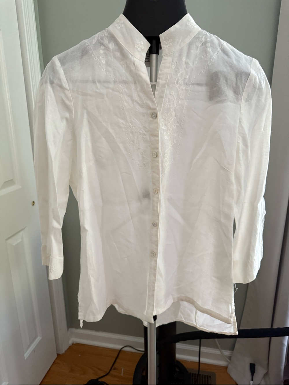 Richard Malcolm 100% Linen Embroidered White Button Front Blouse Shirt M Boho